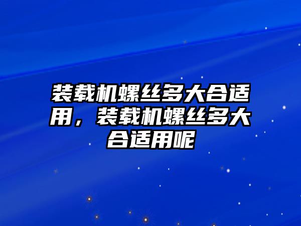 裝載機(jī)螺絲多大合適用，裝載機(jī)螺絲多大合適用呢