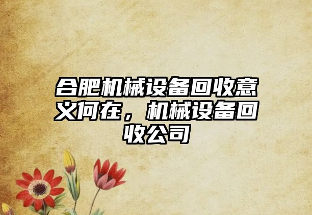 合肥機(jī)械設(shè)備回收意義何在，機(jī)械設(shè)備回收公司