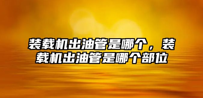 裝載機出油管是哪個，裝載機出油管是哪個部位