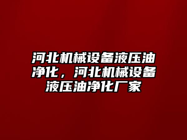 河北機械設備液壓油凈化，河北機械設備液壓油凈化廠家