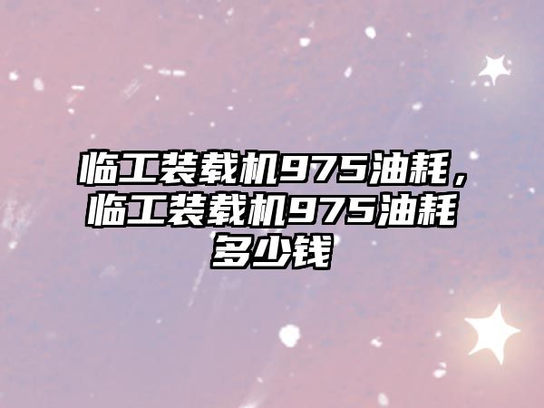 臨工裝載機975油耗，臨工裝載機975油耗多少錢