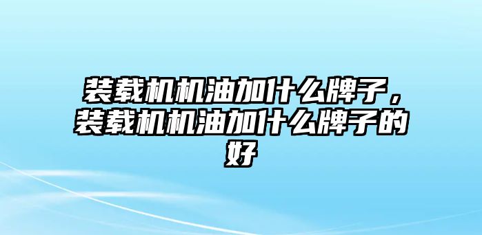 裝載機(jī)機(jī)油加什么牌子，裝載機(jī)機(jī)油加什么牌子的好