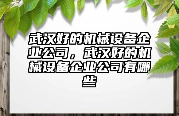 武漢好的機(jī)械設(shè)備企業(yè)公司，武漢好的機(jī)械設(shè)備企業(yè)公司有哪些