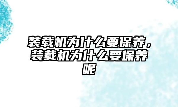 裝載機(jī)為什么要保養(yǎng)，裝載機(jī)為什么要保養(yǎng)呢