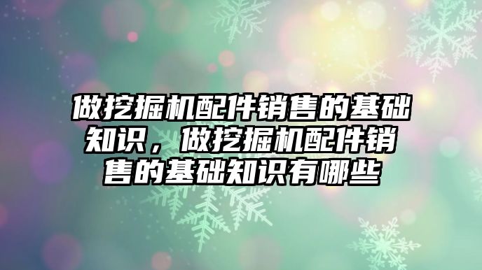 做挖掘機(jī)配件銷售的基礎(chǔ)知識，做挖掘機(jī)配件銷售的基礎(chǔ)知識有哪些