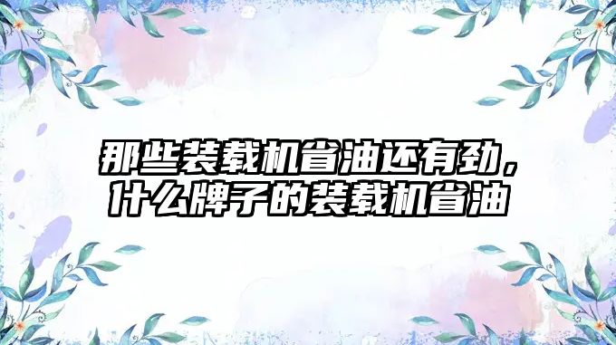 那些裝載機省油還有勁，什么牌子的裝載機省油