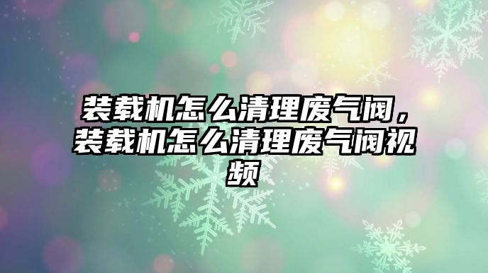 裝載機怎么清理廢氣閥，裝載機怎么清理廢氣閥視頻