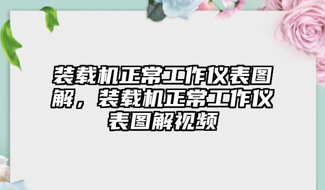 裝載機(jī)正常工作儀表圖解，裝載機(jī)正常工作儀表圖解視頻