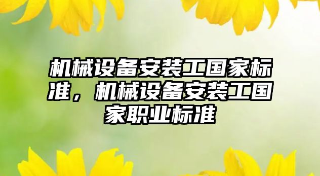 機械設備安裝工國家標準，機械設備安裝工國家職業(yè)標準