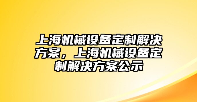 上海機械設(shè)備定制解決方案，上海機械設(shè)備定制解決方案公示