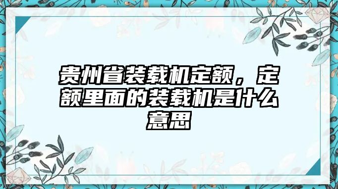 貴州省裝載機定額，定額里面的裝載機是什么意思