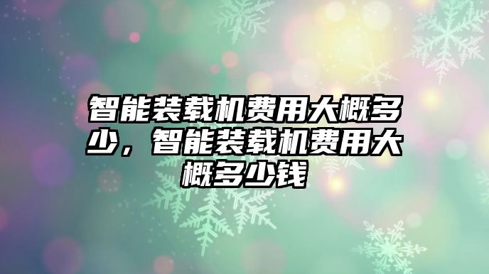 智能裝載機費用大概多少，智能裝載機費用大概多少錢