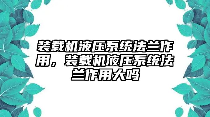 裝載機(jī)液壓系統(tǒng)法蘭作用，裝載機(jī)液壓系統(tǒng)法蘭作用大嗎