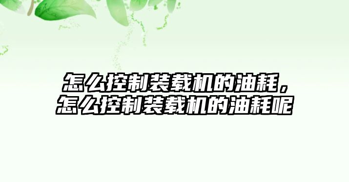 怎么控制裝載機的油耗，怎么控制裝載機的油耗呢