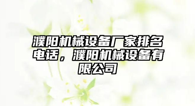 濮陽機(jī)械設(shè)備廠家排名電話，濮陽機(jī)械設(shè)備有限公司