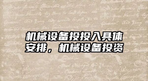 機械設備投投入具體安排，機械設備投資