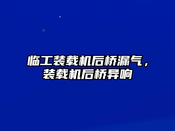 臨工裝載機(jī)后橋漏氣，裝載機(jī)后橋異響