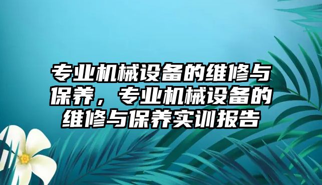 專業(yè)機(jī)械設(shè)備的維修與保養(yǎng)，專業(yè)機(jī)械設(shè)備的維修與保養(yǎng)實(shí)訓(xùn)報(bào)告