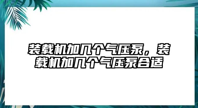 裝載機(jī)加幾個(gè)氣壓泵，裝載機(jī)加幾個(gè)氣壓泵合適