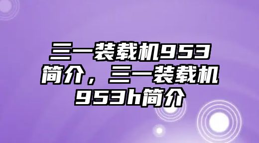 三一裝載機953簡介，三一裝載機953h簡介