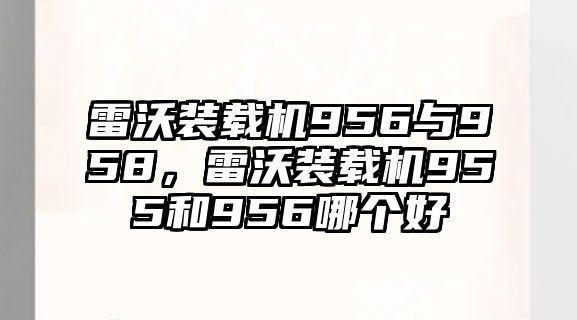 雷沃裝載機956與958，雷沃裝載機955和956哪個好