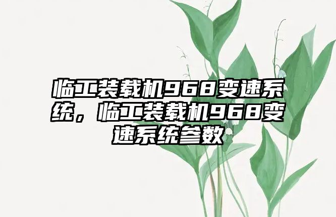 臨工裝載機(jī)968變速系統(tǒng)，臨工裝載機(jī)968變速系統(tǒng)參數(shù)