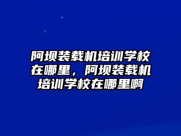 阿壩裝載機培訓學校在哪里，阿壩裝載機培訓學校在哪里啊