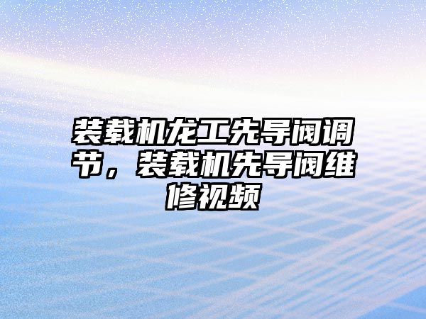 裝載機龍工先導閥調(diào)節(jié)，裝載機先導閥維修視頻