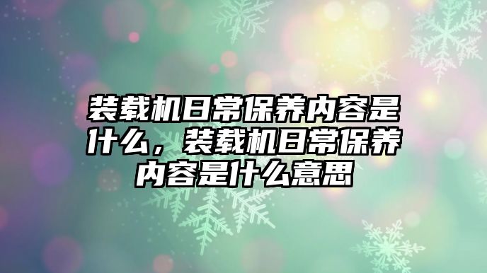 裝載機(jī)日常保養(yǎng)內(nèi)容是什么，裝載機(jī)日常保養(yǎng)內(nèi)容是什么意思