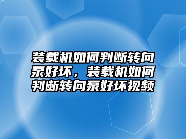 裝載機如何判斷轉(zhuǎn)向泵好壞，裝載機如何判斷轉(zhuǎn)向泵好壞視頻