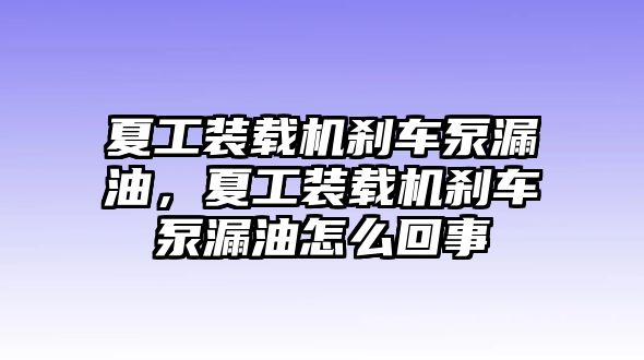 夏工裝載機(jī)剎車泵漏油，夏工裝載機(jī)剎車泵漏油怎么回事