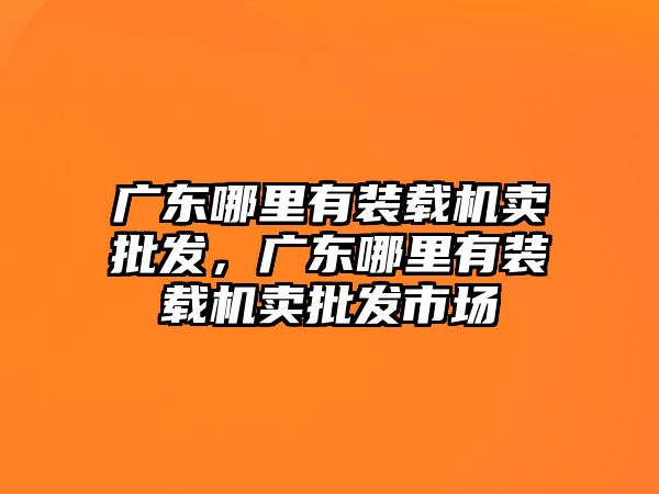 廣東哪里有裝載機賣批發(fā)，廣東哪里有裝載機賣批發(fā)市場