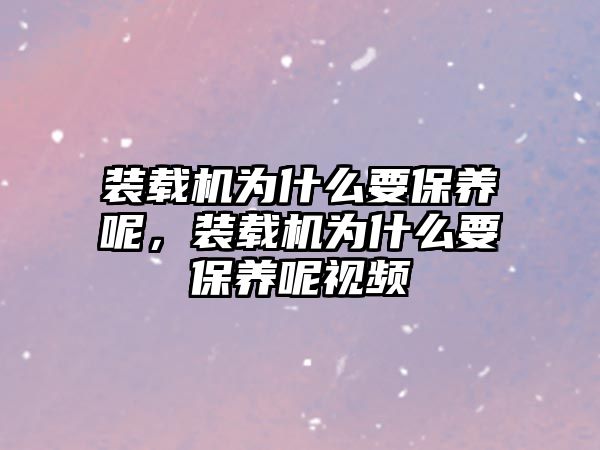 裝載機為什么要保養(yǎng)呢，裝載機為什么要保養(yǎng)呢視頻