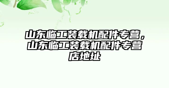 山東臨工裝載機配件專營，山東臨工裝載機配件專營店地址