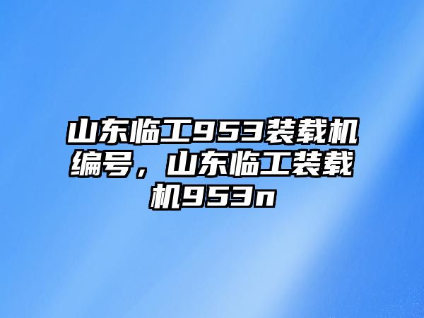 山東臨工953裝載機編號，山東臨工裝載機953n