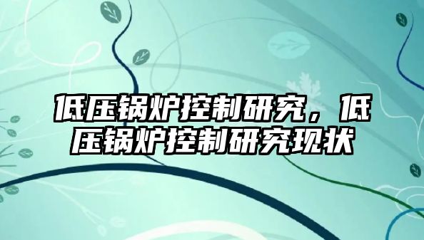 低壓鍋爐控制研究，低壓鍋爐控制研究現(xiàn)狀